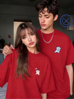 Mondschein Sevgili Kombini Minimal Karakter Baskılı Çift Tişört Oversize Unisex Romantik Çift Kombin Seti