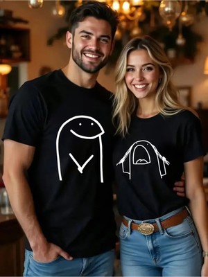 Mondschein Sevgili Kombini Oversize Çift Tişört Unisex Couple Kombin Minimal Baskılı Matching Partner Set