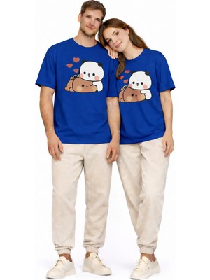 Mondschein Sevimli Panda Baskılı Sevgili Kombini Çift Tişört Oversize Unisex Çift Kombin 2'li Set