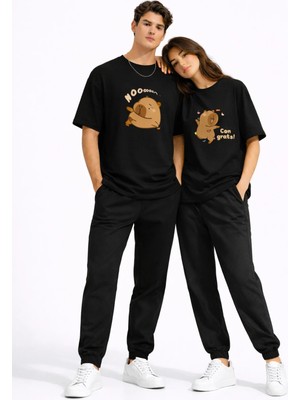 Mondschein Sevgili Kombini Sevimli Ayı Baskılı Çift Tişört Oversize Unisex Partner Tişört 2'li Set