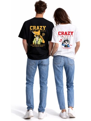 Mondschein Sevgili Kombini Crazy Animal Baskılı Çift Tişört Oversize Unisex Çift Kombin Karikatür Çift Set