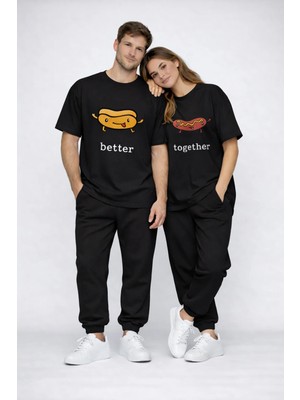 Mondschein Better Together Baskılı Sevgili Kombini Çift Tişört Oversize Unisex Çift Kombin