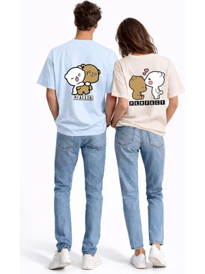 Mondschein Sevgili Kombini Perfect Pair Ayıcık Baskılı Çift Tişört Oversize Unisex Partner Kombin Seti
