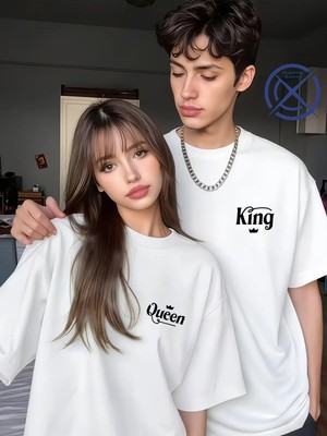 Mondschein King Queen Sevgili Tişört Kombini Unisex Çift Tişört Seti %100 Pamuk Couple T-Shirt