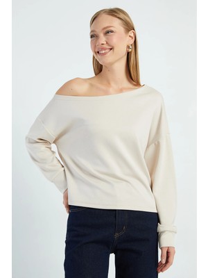 FullaModa Basic Kayık Yaka Modal Sweatshirt