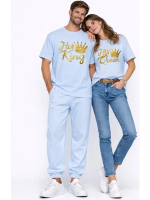 Mondschein King Queen Sevgili Kombini Oversize Çift Tişört Unisex Partner Kombin Uyumlu Çift Seti
