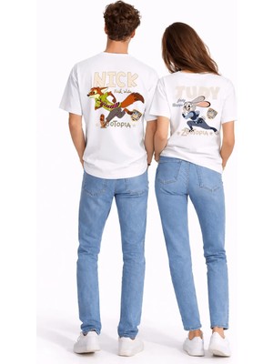 Mondschein Sevgili Kombini Crazy Animal Baskılı Çift Tişört Oversize Unisex Çift Kombin Karikatür Çift Set