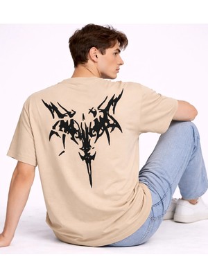 Mondschein Oversize Erkek Tişört Arkası Baskılı Streetwear Siyah Grafik Back Print Unisex T-Shirt