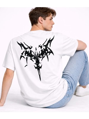 Mondschein Oversize Erkek Tişört Arkası Baskılı Streetwear Siyah Grafik Back Print Unisex T-Shirt