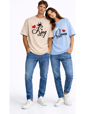 Mondschein King Queen Sevgili Kombini Çift Tişört Matching Couple Oversize Unisex Partner Kombin Seti