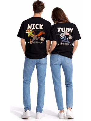 Mondschein Sevgili Kombini Crazy Animal Baskılı Çift Tişört Oversize Unisex Çift Kombin Karikatür Çift Set
