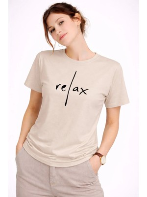 Mondschein Kadın Tişört Basic Minimal Baskılı Relax Yazılı Günlük Rahat Pamuklu