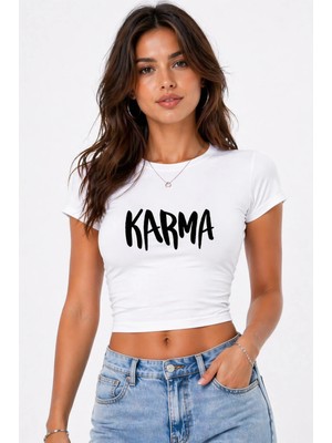 Mondschein Kadın Baby Tee Crop Tişört Karma Baskılı Slim Fit %100 Pamuk Yazlık Trend