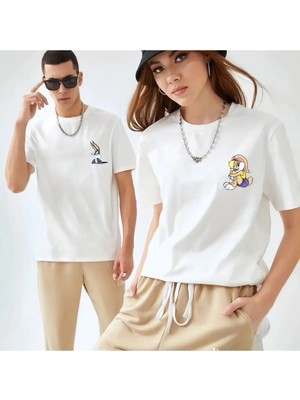 Mondschein Unisex Kadın Erkek Tom ve Digger Baskılı Sevgili Çift Kombini Tasarım Oversize T-Shirt 2'li Set