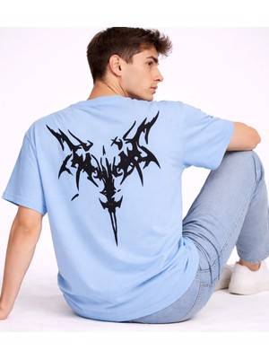 Mondschein Oversize Erkek Tişört Arkası Baskılı Streetwear Siyah Grafik Back Print Unisex T-Shirt