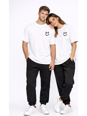 Mondschein Sevgili Kombini Çift Tişört Oversize Unisex Uyumlu Çift Kombin 2'li Set