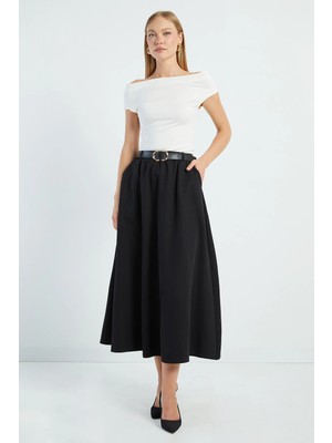 FullaModa Beli Kemerli Maxi Boy Etek