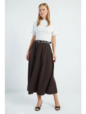 FullaModa Beli Kemerli Maxi Boy Etek