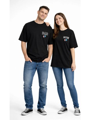Mondschein Anne Baba Kombini Mom Dad Baskılı Çift Tişört Oversize Unisex 2’li Set