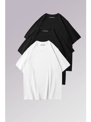 Mondschein Erkek Siyah Beyaz %100 Pamuklu 3’lü T-Shirt Paketi