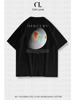 Mondschein Unisex Kadın Erkek Merkür Baskılı Özel Tasarım Oversize T-Shirt