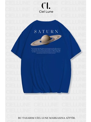 Mondschein Unisex Kadın Erkek Saturn Baskılı Özel Tasarım Oversize T-Shirt