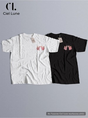 Mondschein Unisex Fall In Love Baskılı Sevgili Çift Kombini Tasarım Oversize Tshirt 2li