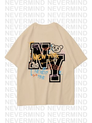 Mondschein Unisex Kadın Erkek Ny-Me Özel Tasarım Sırt Baskılı Oversize Tshirt