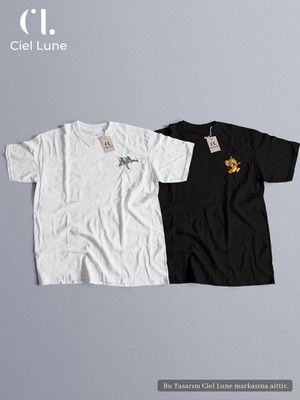 Mondschein Unisex Kadın Erkek Tom ve Jerry Baskılı Sevgili Çift Kombini Tasarım Oversize Tshirt 2li Takım