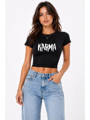 Mondschein Kadın Baby Tee Crop Tişört Karma Baskılı Slim Fit %100 Pamuk Yazlık Trend