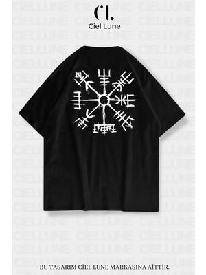 Mondschein Unisex Kadın Erkek Viking Pusula Vegvisir Baskılı Özel Tasarım Oversize T-Shirt