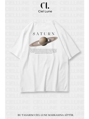 Mondschein Unisex Kadın Erkek Saturn Baskılı Özel Tasarım Oversize T-Shirt