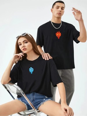 Mondschein Unisex Sevgili Oversize Tshirt Çift Kombini Ateş Su Avatar