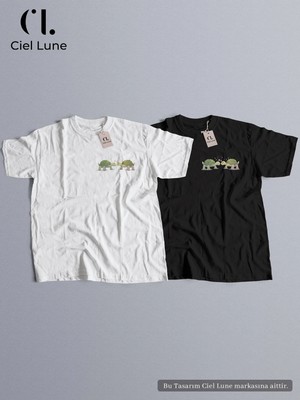 Mondschein Unisex Turtle Aşk Baskılı Sevgili Çift Kombini Tasarım Oversize Tshirt 2li