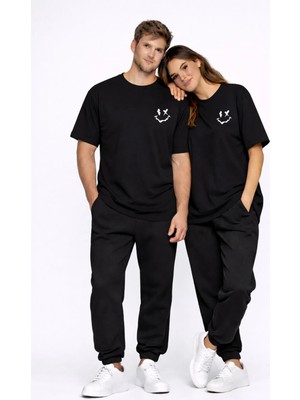 Mondschein Sevgili Kombini Çift Tişört Oversize Unisex Uyumlu Çift Kombin 2'li Set