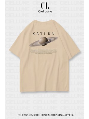 Mondschein Unisex Kadın Erkek Saturn Baskılı Özel Tasarım Oversize T-Shirt