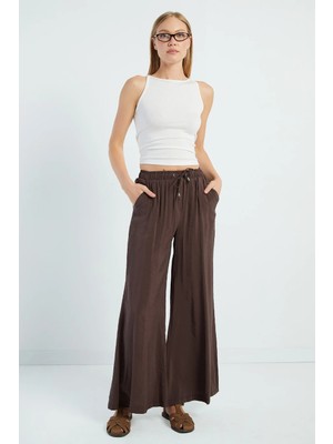 FullaModa Beli Lastikli Bağcıklı Pantolon