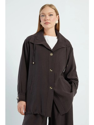 FullaModa Düğmeli Stoperli Oversize Trençkot