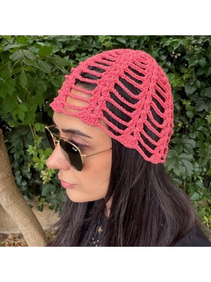 Nes Design Simli Örgü File Bere (Pembe)