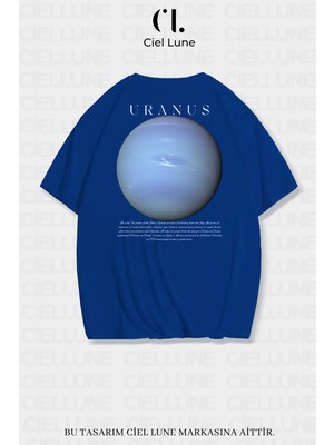 Mondschein Unisex Kadın Erkek Uranüs Baskılı Özel Tasarım Oversize T-Shirt
