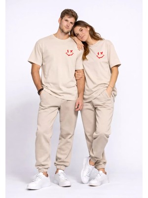 Mondschein Sevgili Kombini Çift Tişört Oversize Unisex Uyumlu Çift Kombin 2'li Set