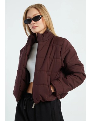 FullaModa Beli Lastikli Crop Şişme Mont