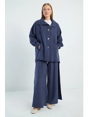 FullaModa Düğmeli Stoperli Oversize Trençkot