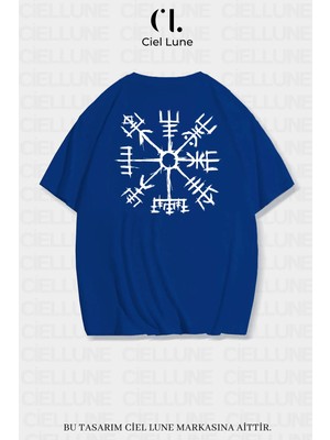 Mondschein Unisex Kadın Erkek Viking Pusula Vegvisir Baskılı Özel Tasarım Oversize T-Shirt
