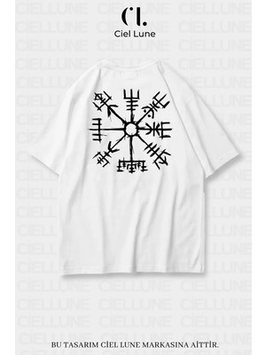 Mondschein Unisex Kadın Erkek Viking Pusula Vegvisir Baskılı Özel Tasarım Oversize T-Shirt