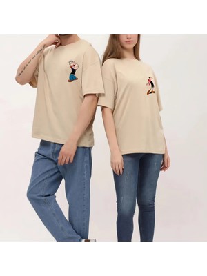 Mondschein Unisex Kadın Erkek Temel&safinaz Baskılı Sevgili Çift Kombini Tasarım Oversize T-Shirt 2'li Set