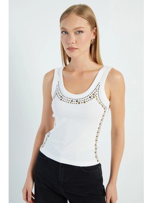 FullaModa Zımbalı Kalın Askılı Slim Fit Bluz