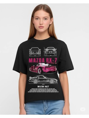 Mondschein Unisex Kadın Erkek Hızlı ve Öfkeli Mndsches Rx 7 Ön Baskılı Özel Tasarım Oversize T-Shirt