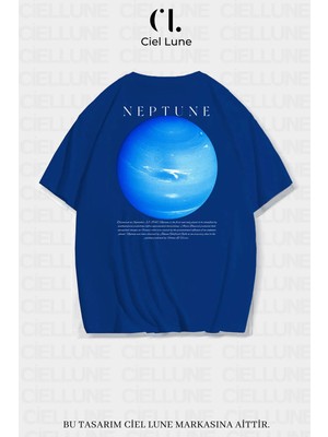 Mondschein Unisex Kadın Erkek Neptün Baskılı Özel Tasarım Oversize T-Shirt