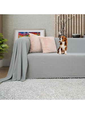 1001 Koltuk Örtüsü Şönil Kaymaz Çift Taraflı Çekyat Örtüsü Koltuk Şalı 175X300 - Taş